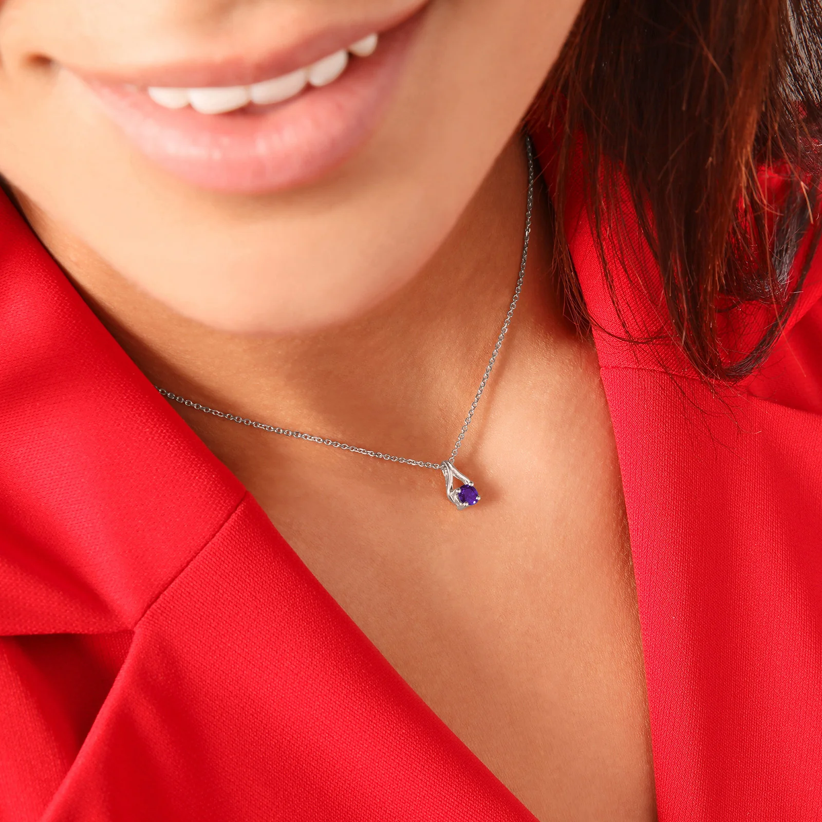 4.0 mm Round Gemstone Wishbone Pendant in 14kt White Gold - Image 4