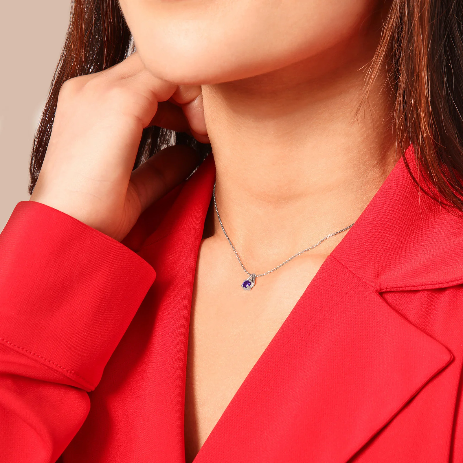 4.0 mm Round Gemstone Wishbone Pendant in 14kt White Gold - Image 5