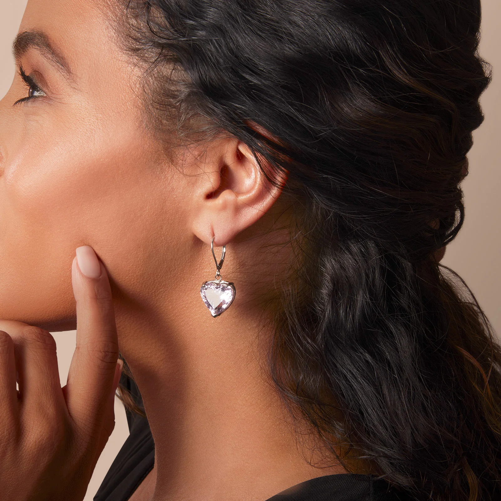 Kunzite Heart Dangle Earrings in 14kt White Gold - Image 3