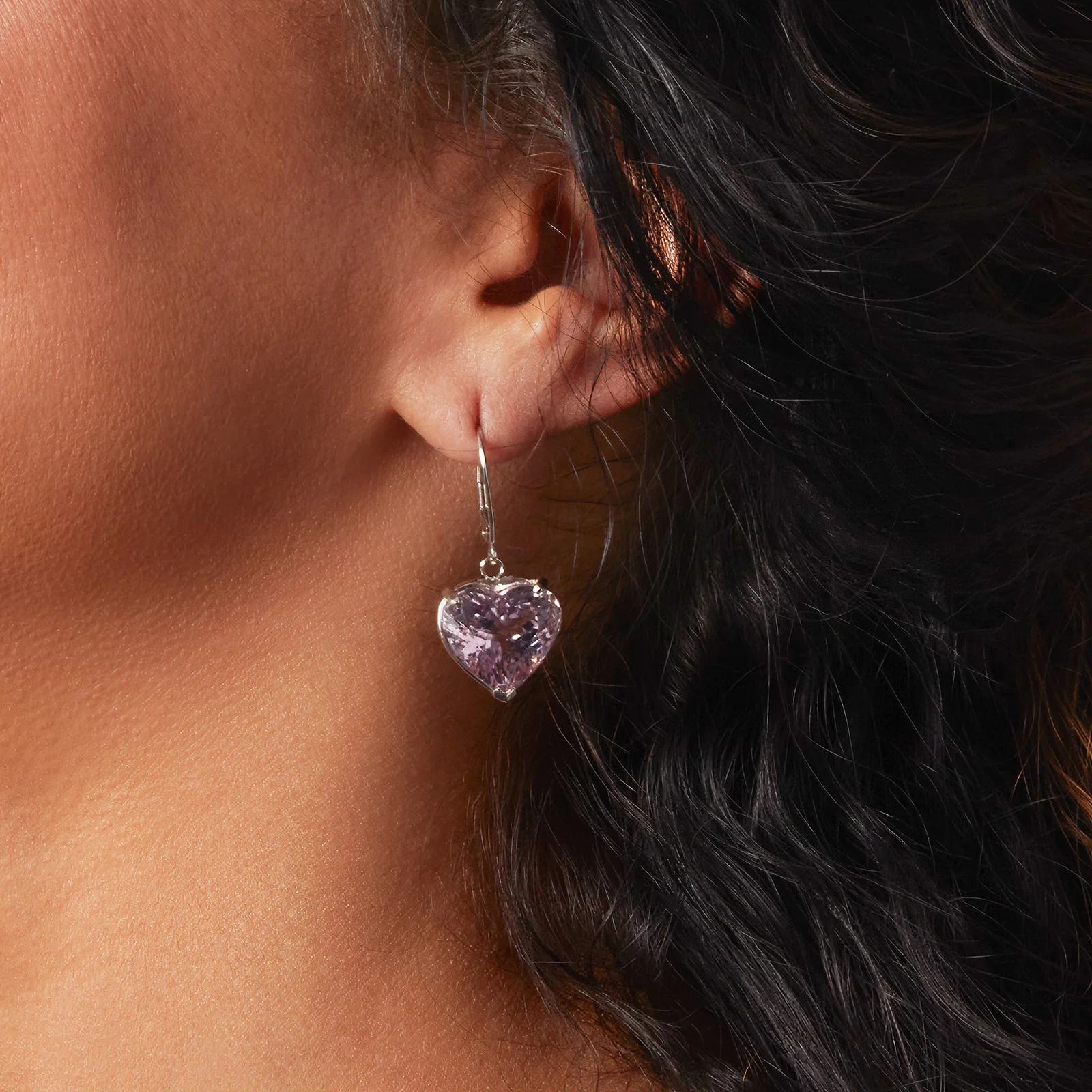 Kunzite Heart Dangle Earrings in 14kt White Gold - Image 5