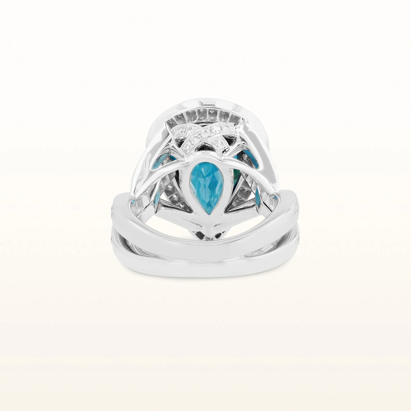 Pear-Shaped Blue Zircon Ring with Diamond Halo in 18kt White Gold - Image 3