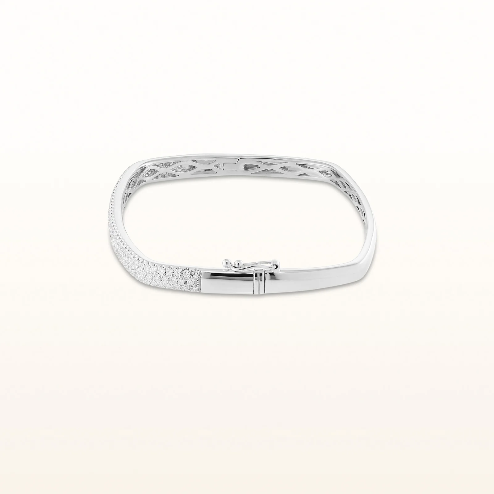 Square Shaped Round Pave Diamond Hinged Bangle Bracelet in 14kt White Gold - Image 3