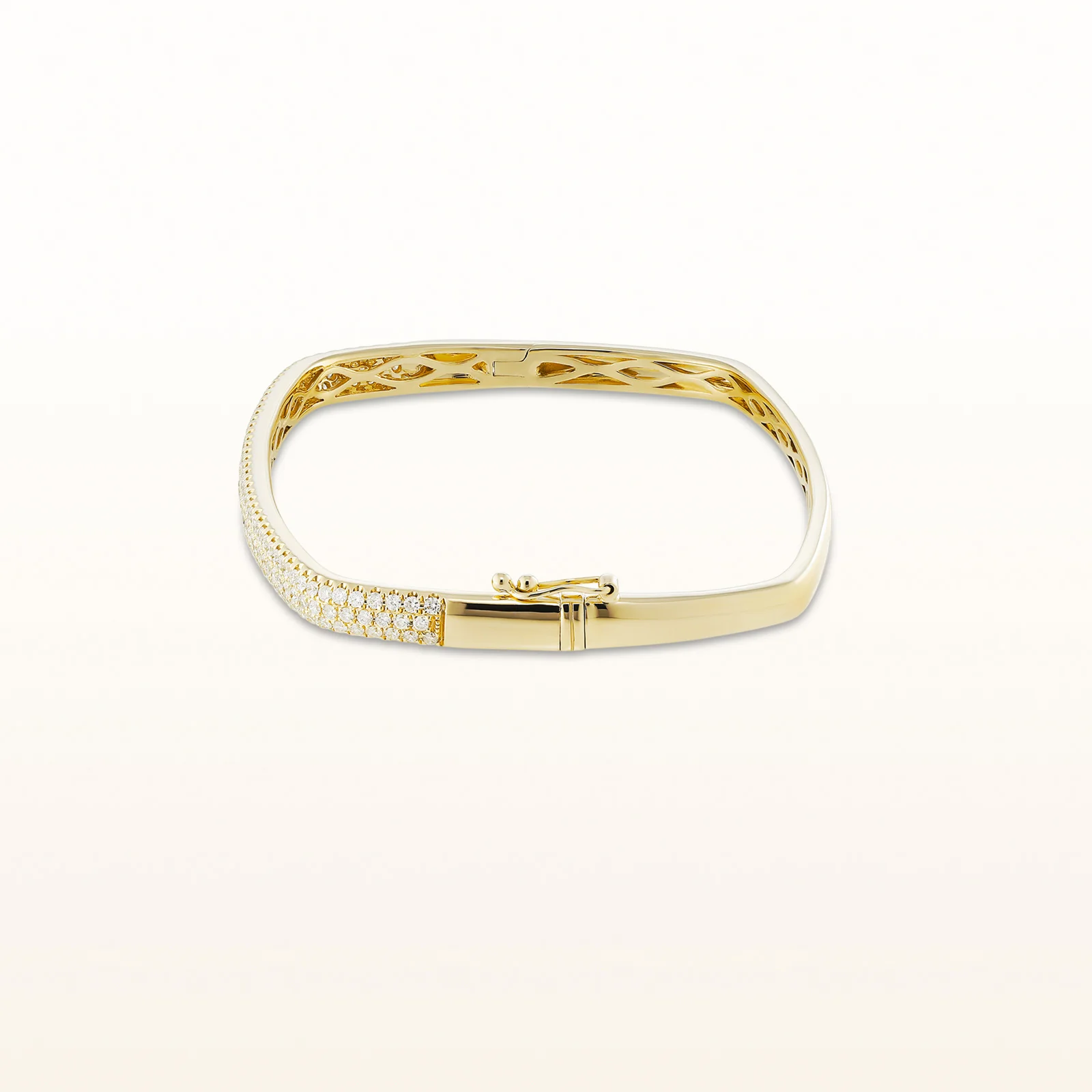 Square Shaped Round Pave Diamond Hinged Bangle Bracelet in 14kt Yellow Gold - Image 3