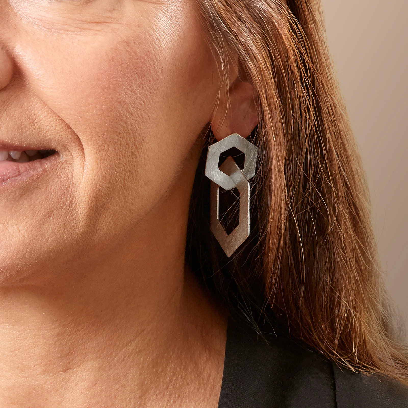 Sterling Silver Interlocked Hexagon Earrings - Image 3