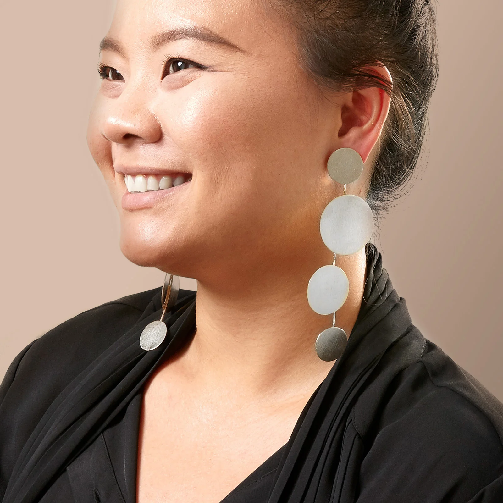 Sterling Silver Large Disc Drop Earrings - Image 3