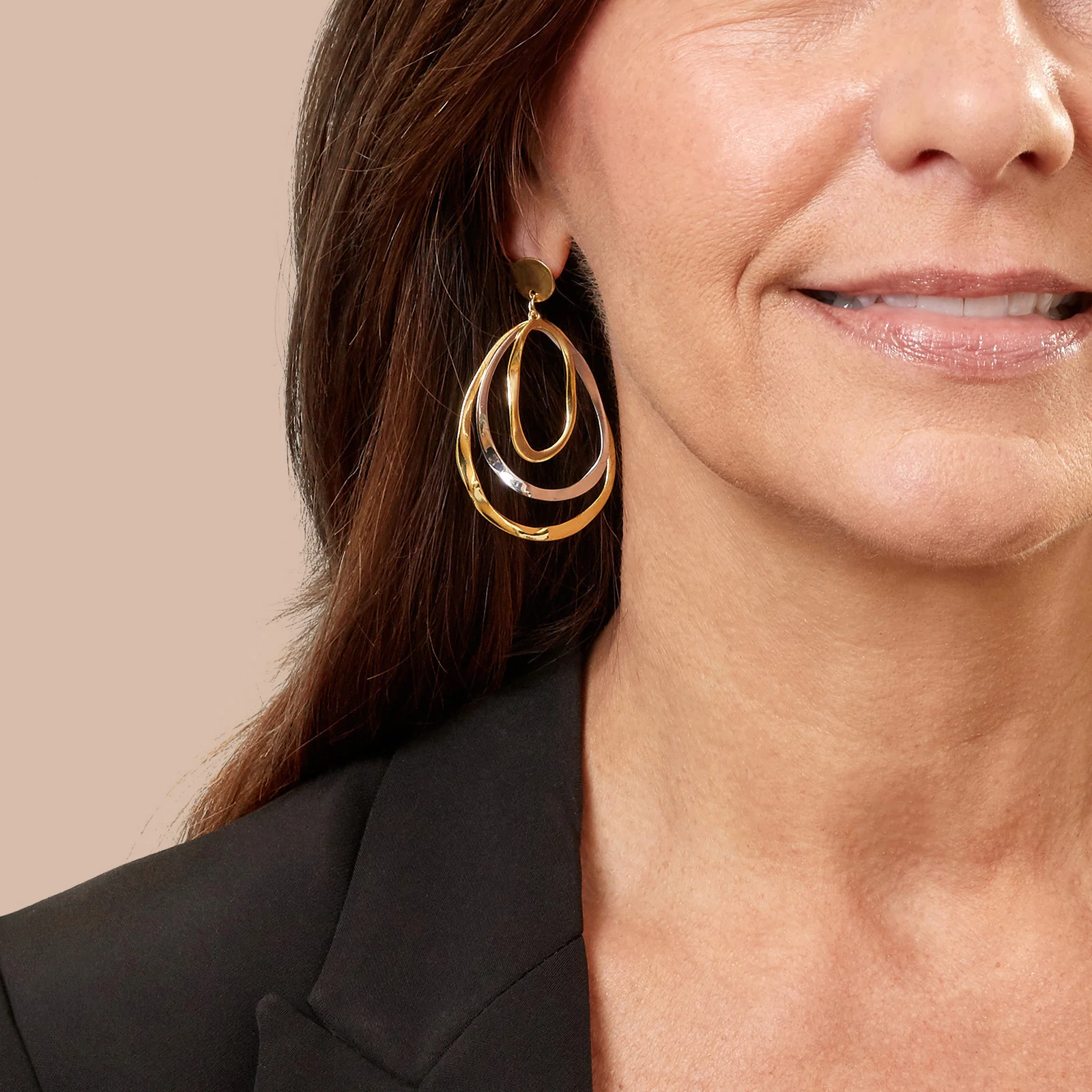 Sterling Silver Three Layered Two-Tone Stylized Teardrop Earrings - Image 3