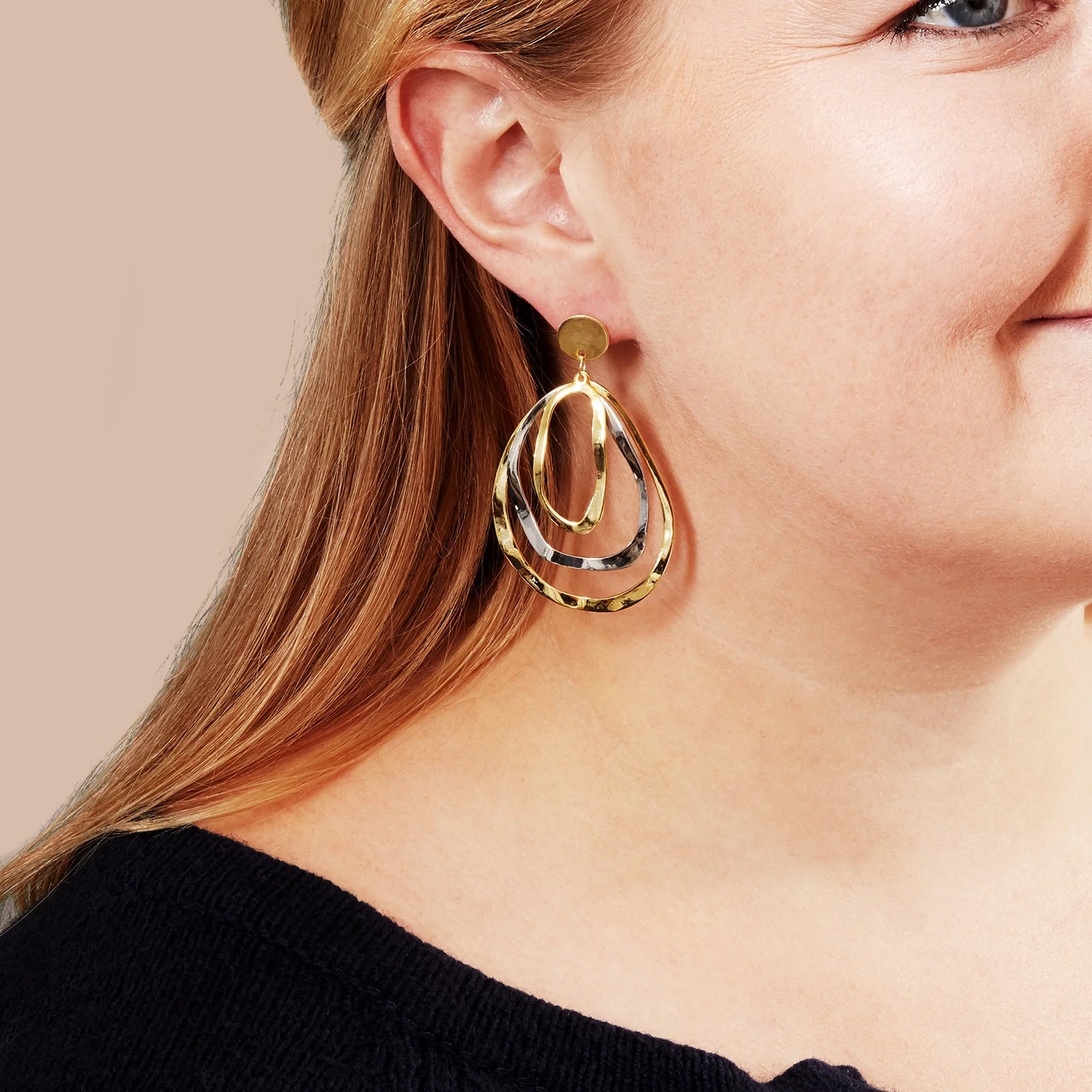 Sterling Silver Three Layered Two-Tone Stylized Teardrop Earrings - Image 5