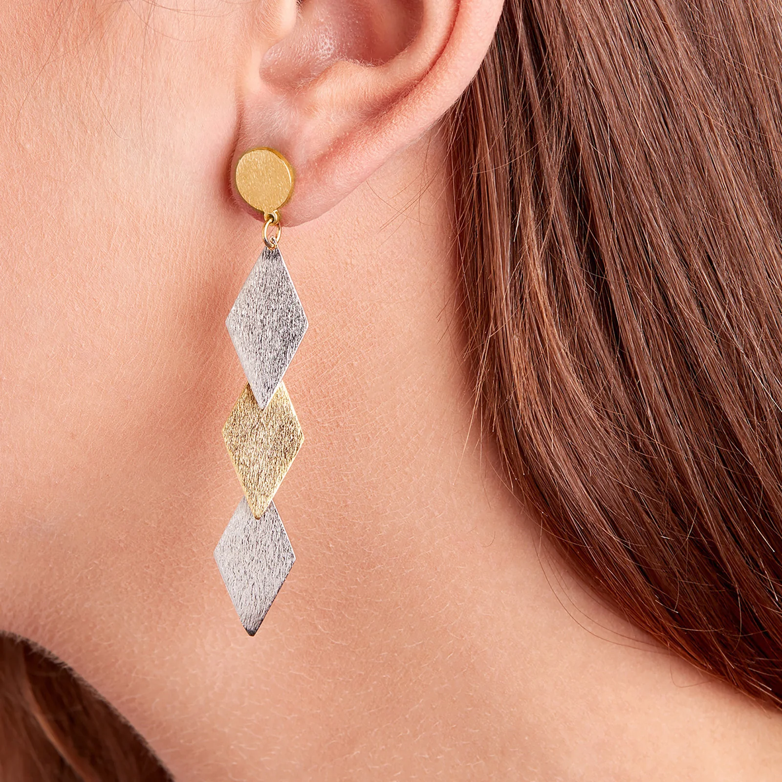 Sterling Silver Two-Tone Kite Shaped Drop Earrings - Image 3