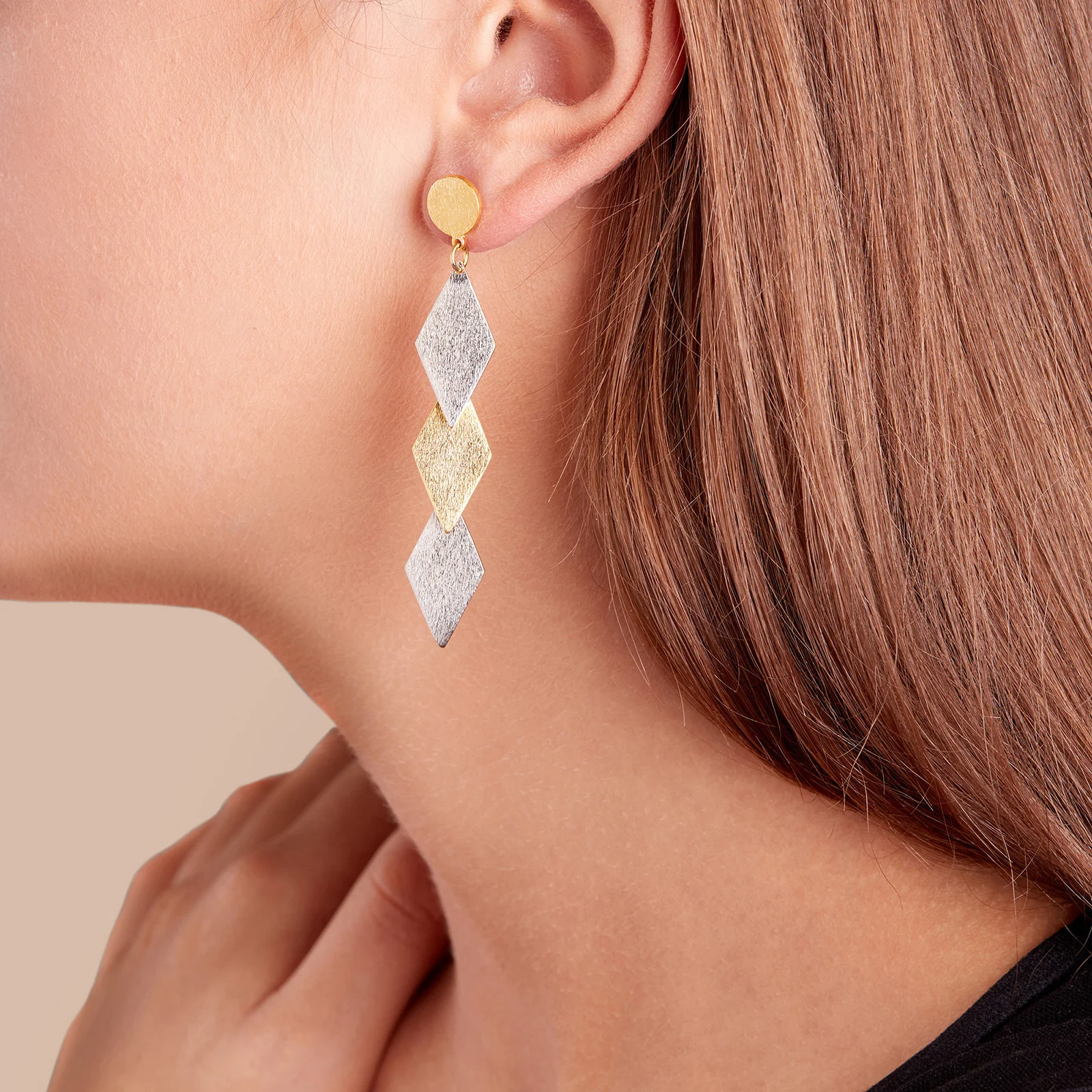 Sterling Silver Two-Tone Kite Shaped Drop Earrings - Image 4