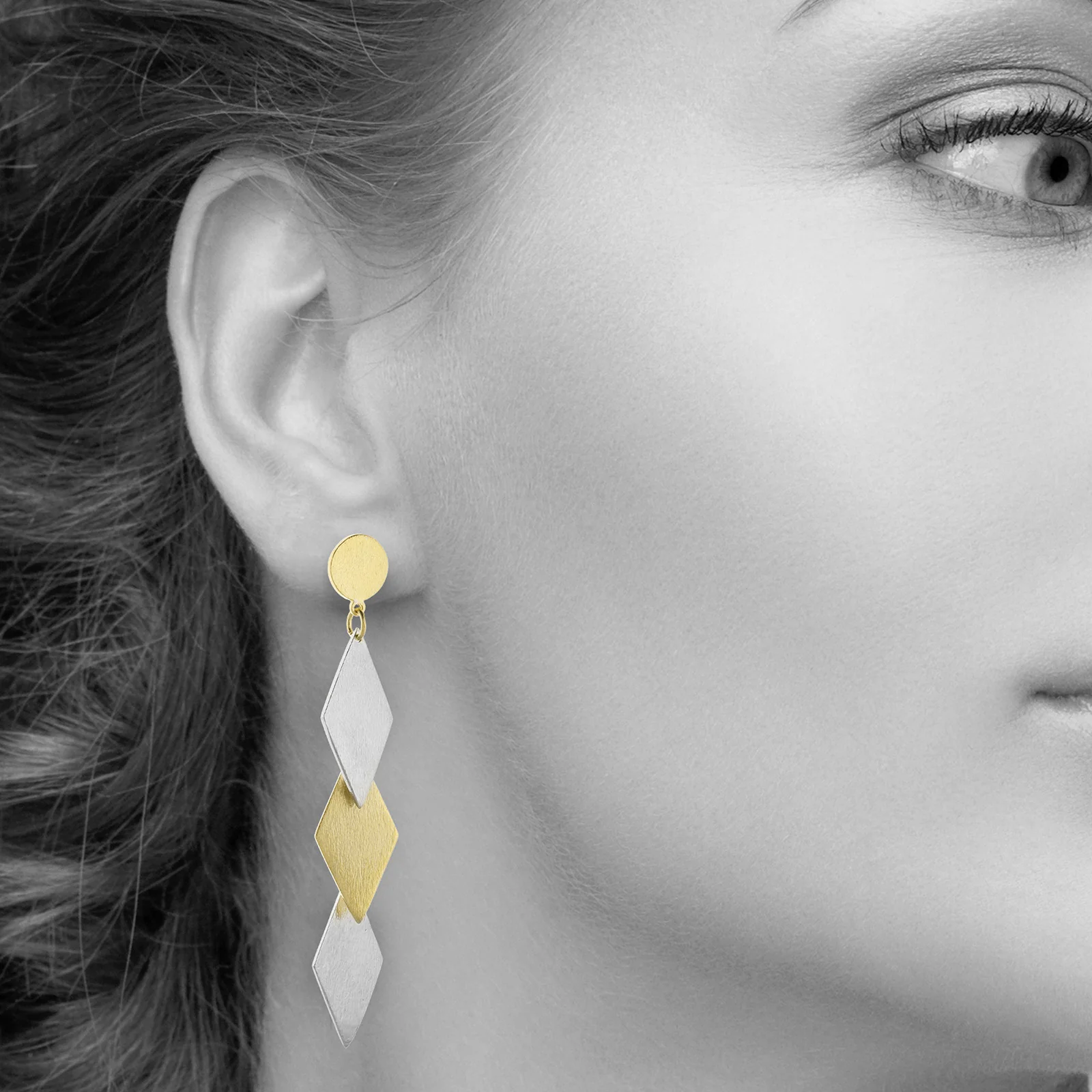 Sterling Silver Two-Tone Kite Shaped Drop Earrings - Image 5