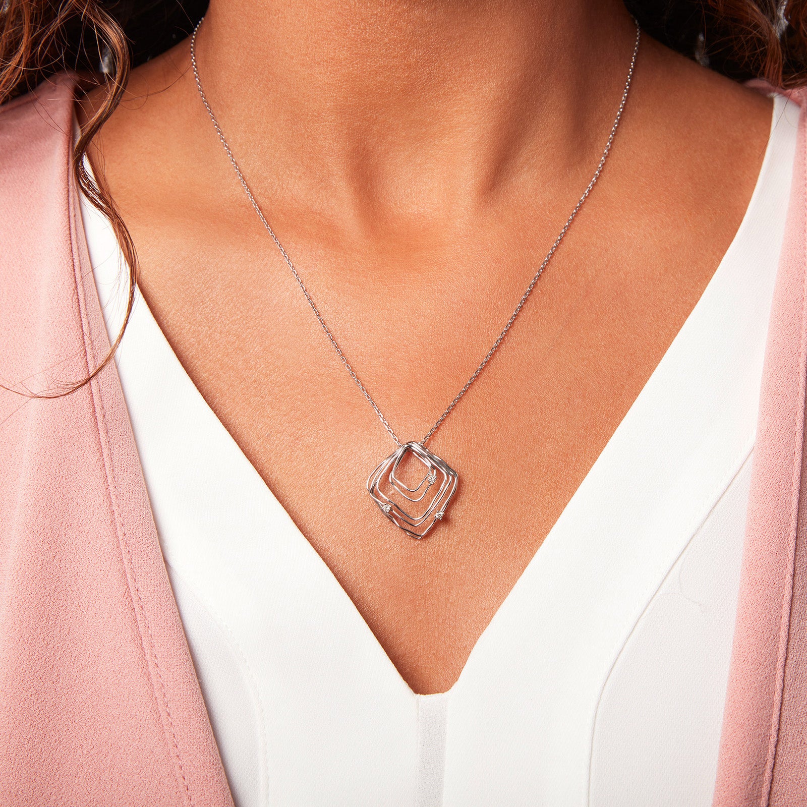 Three Diamond Free-Form Wire Pendant in 14kt White Gold - Image 3