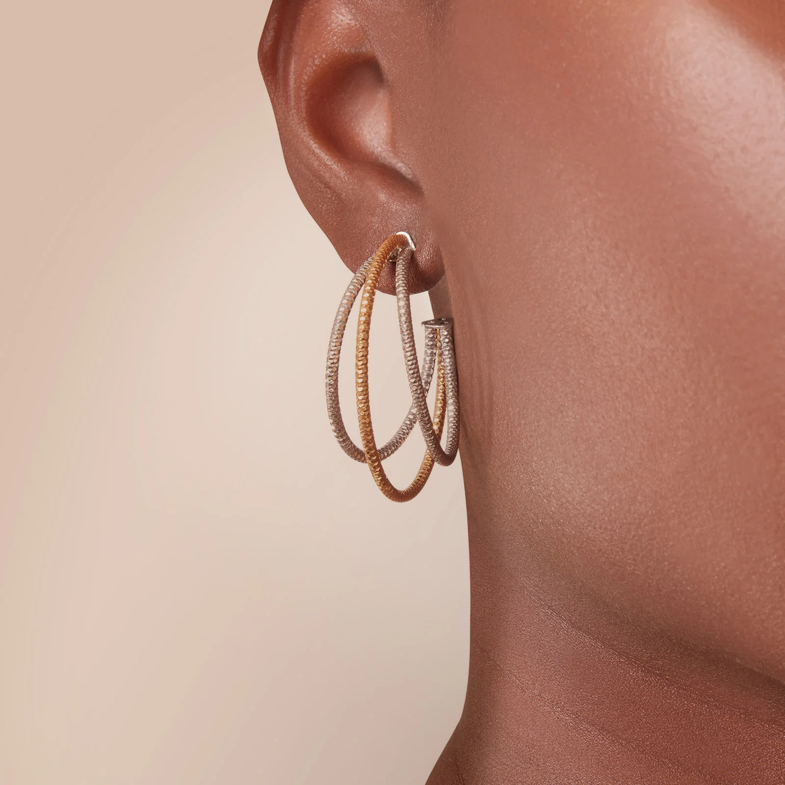 Two Tone 925 Sterling Silver Diamond Cut Hoop Earrings - Image 4