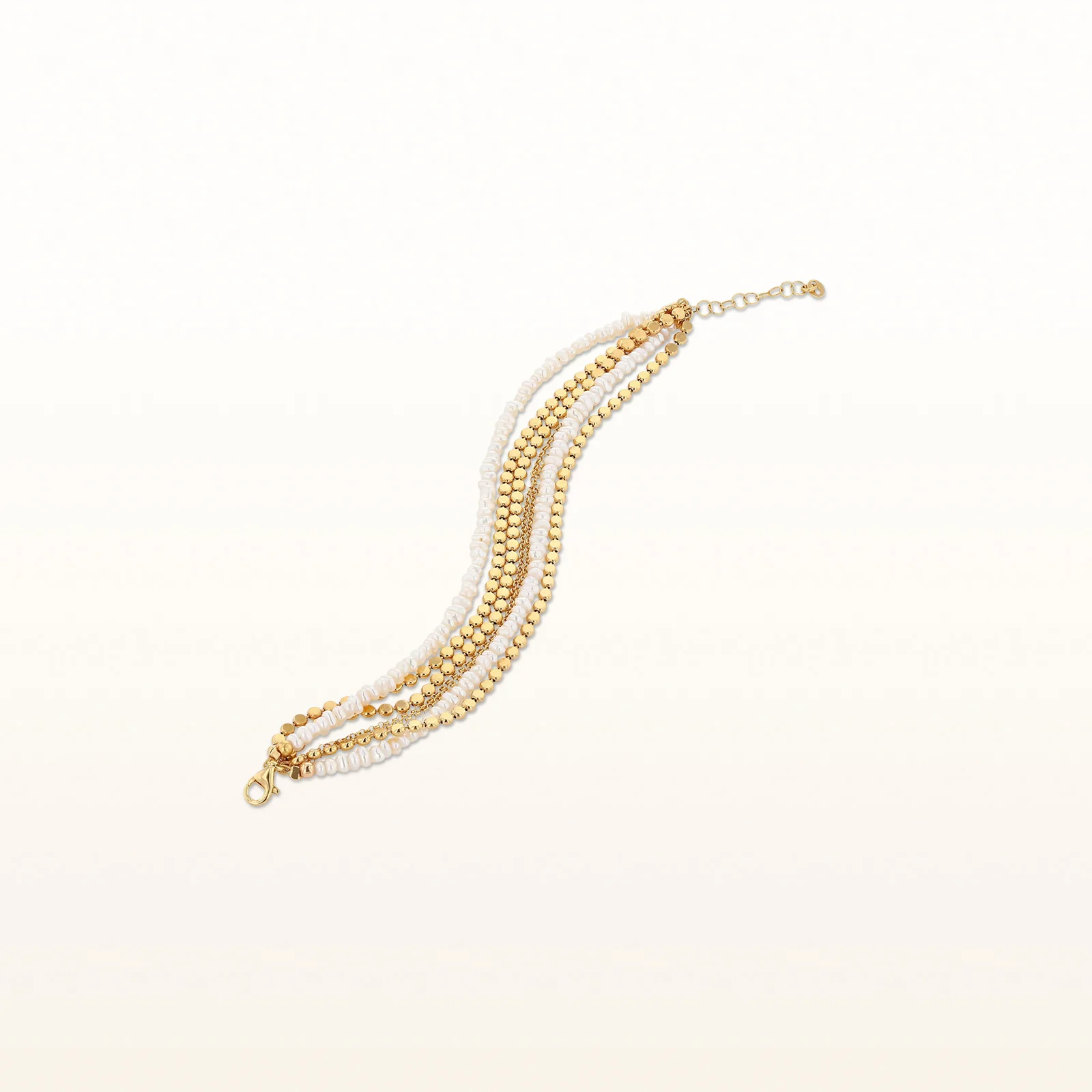 White Freshwater Cultured Pearl Multi-Strand Bracelet in Yellow Gold Plated 925 Sterling Silver - Image 3