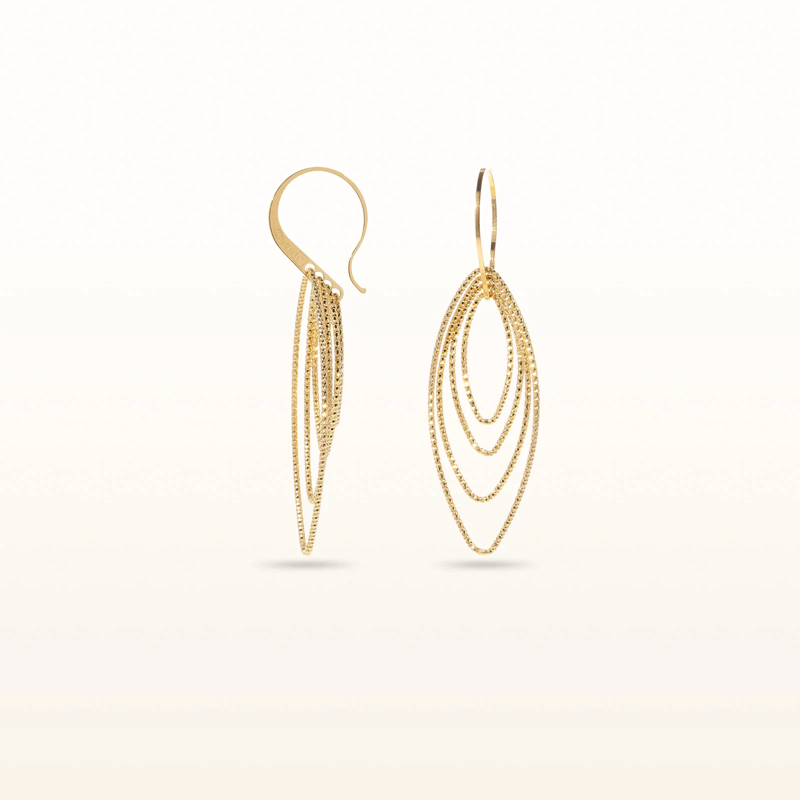 Yellow Gold Plated 925 Sterling Silver Diamond Cut Marquise Shaped Drop Earrings - Image 3