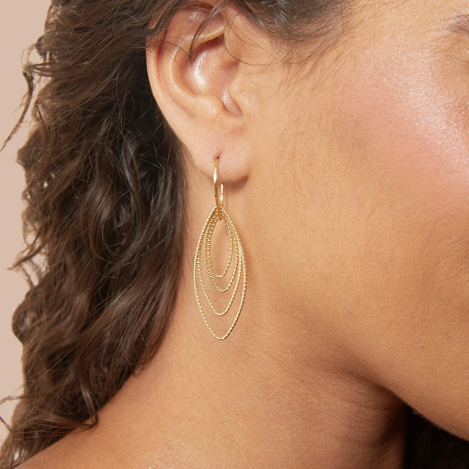 Yellow Gold Plated 925 Sterling Silver Diamond Cut Marquise Shaped Drop Earrings - Image 6