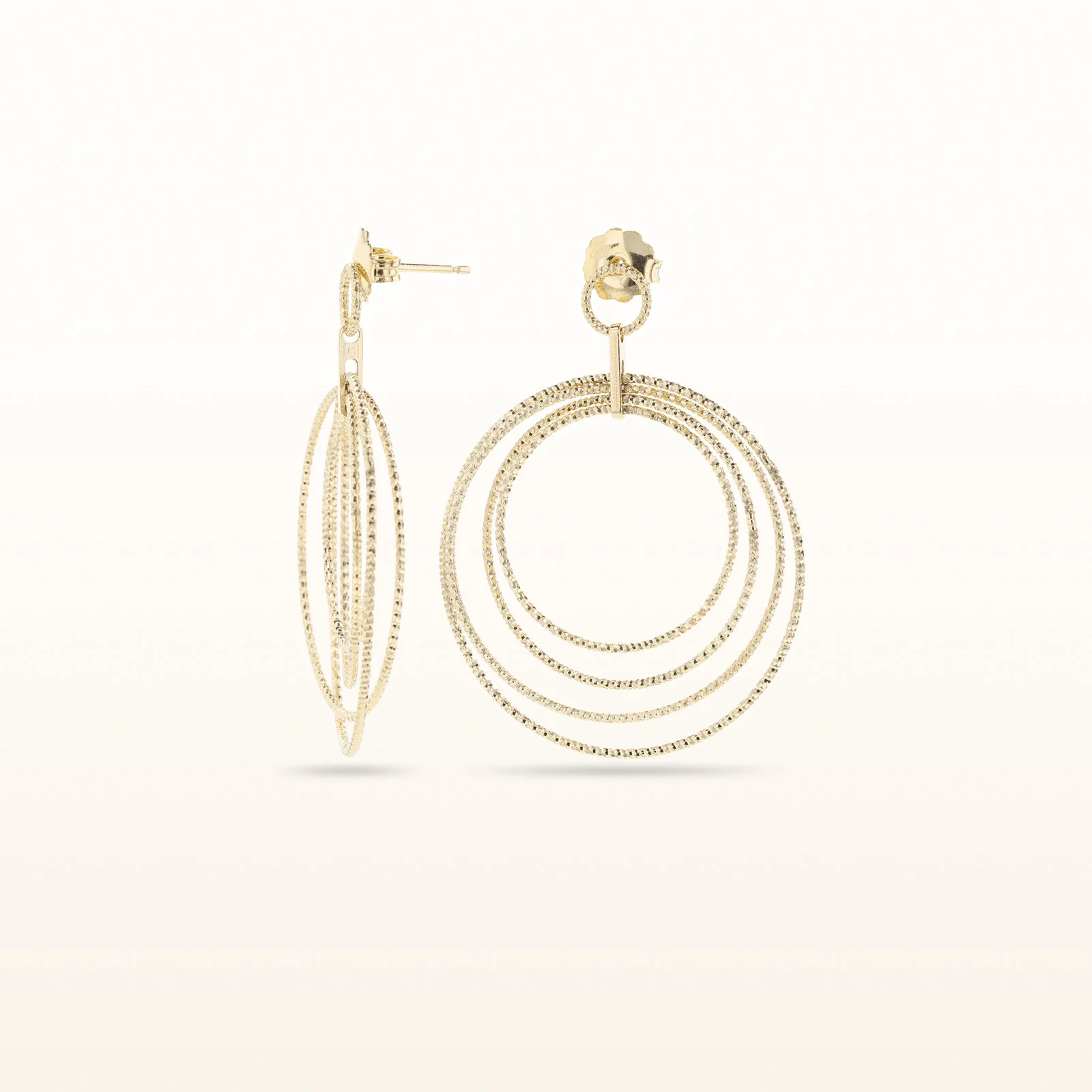 Yellow Gold Plated 925 Sterling Silver Diamond Cut Multi Circle Drop Earrings - Image 3